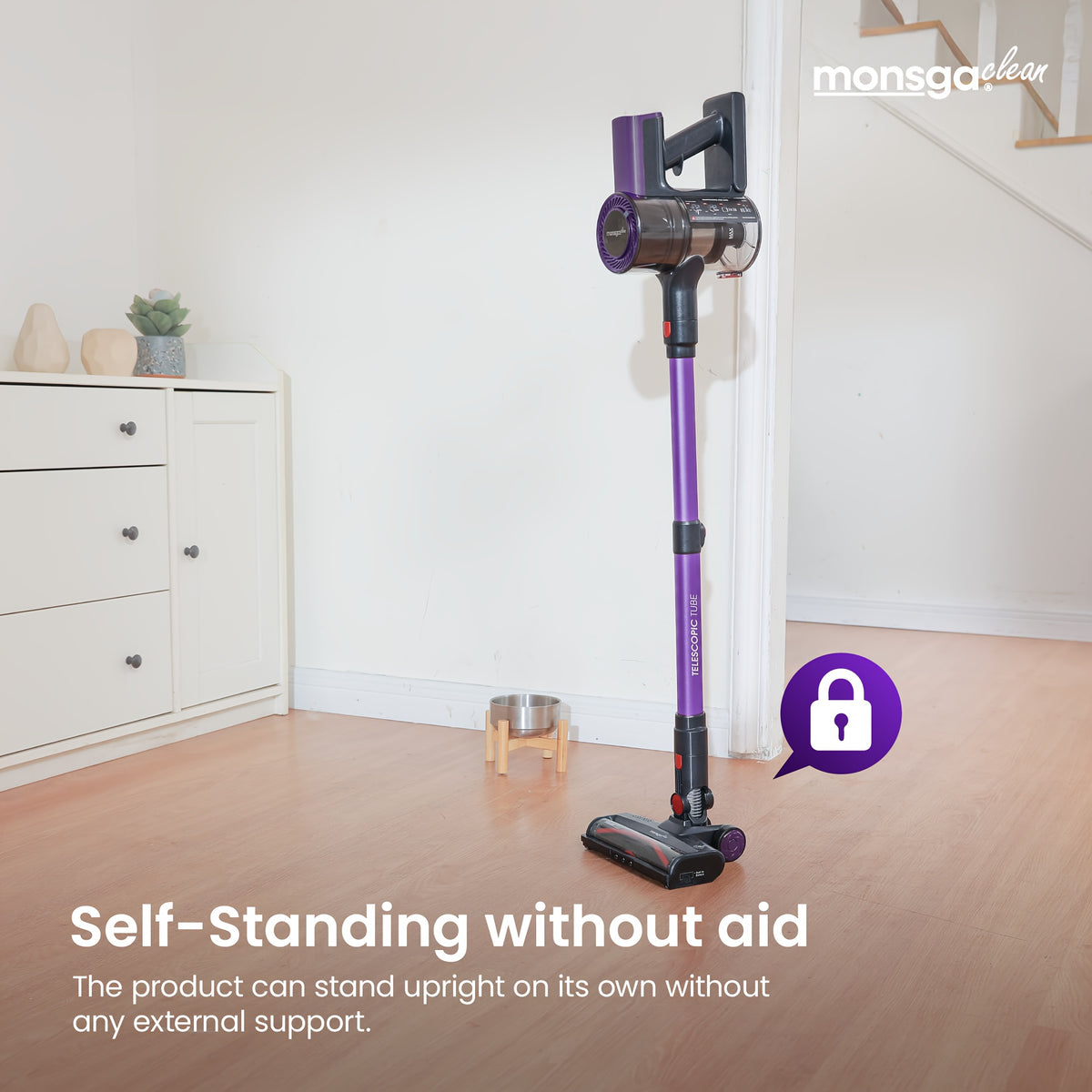 Detachable-Battery Cordless Vacuum Cleaner in Purple with Listed 46kPa Suction, Six-Stage Filtration and V-Shaped Brush Features for Home Floor and Pet Hair Cleanup