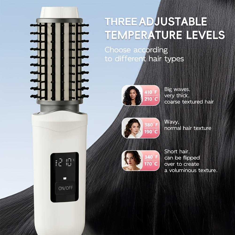 Rechargeable Hair Styling Brush with Cordless 2-in-1 Curler and Straightener Functions, Listed LED Display in White or Grey for Everyday Hair Styling Routines