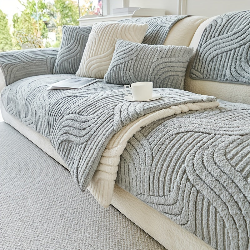Plush Sofa Cover Panel with Shu Velveteen Texture, Single Machine-Washable Piece in Six Colors with Separate Seat, Backrest and Armrest Options for Living Rooms