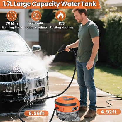 Handle-Controlled Steam Cleaning Machine with Listed 2500W Power and 57.48oz Water Tank, Black, Red or White Portable Steamer for Compatible Home and Car Surfaces