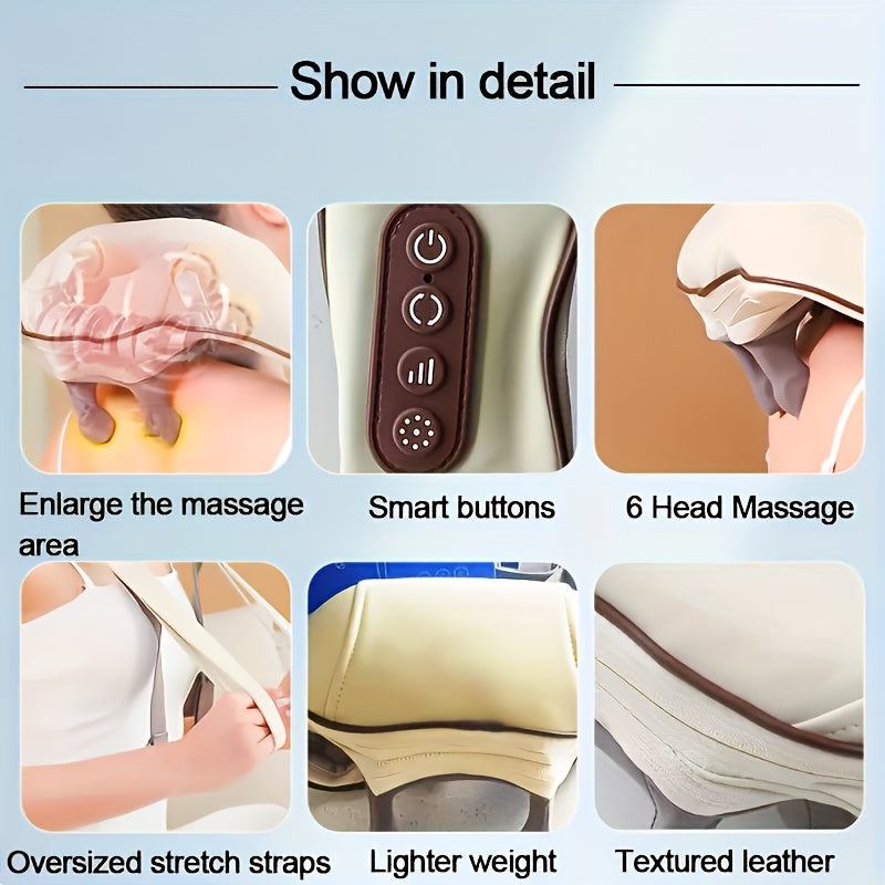 Six-Node Kneading Neck Massager with Listed Heating and Wireless Shiatsu Design, Beige or White Personal Massage Device for Instruction-Guided Comfort Routines