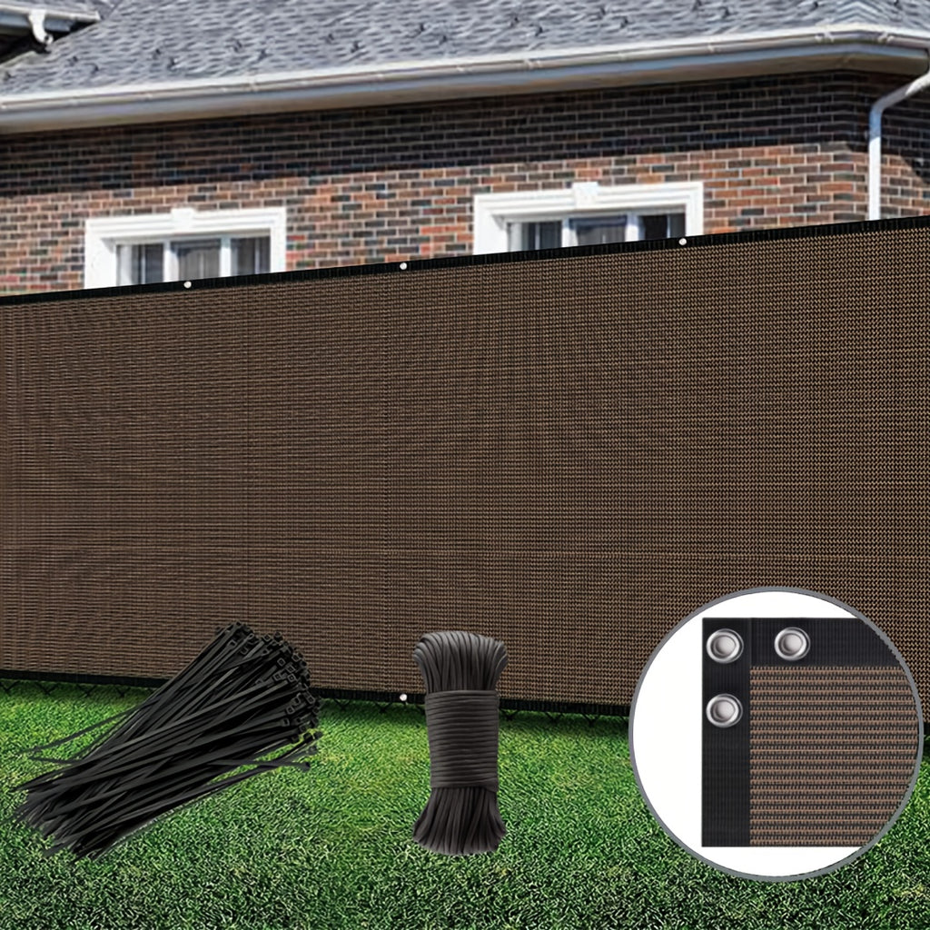Brown Fence Privacy Screen with Listed Cable Zip Ties, Outdoor Shade Cloth Mesh in Multiple 15ft and 50ft Size Options for Garden and Backyard Fence Coverage