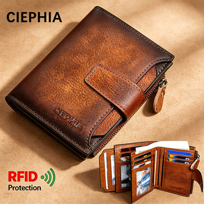 Leather Wallet for Men with Listed RFID Blocking Design, Card Slots, Coin Pocket and ID Storage, Six Brown, Black and Coffee Color or Bifold Options