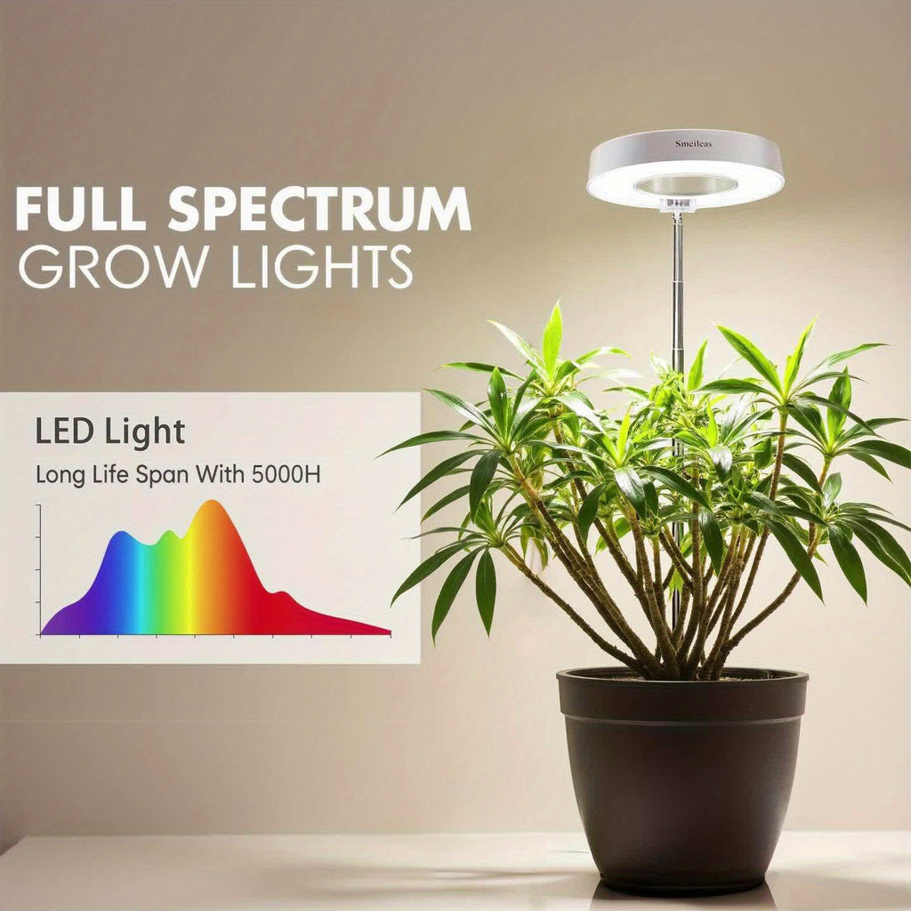 Full Spectrum Grow Light 3-Piece Set by Smeileas, Adjustable Brightness and Height with 3/6/9 Hour Auto On/Off Timer for Indoor Plant Care, White