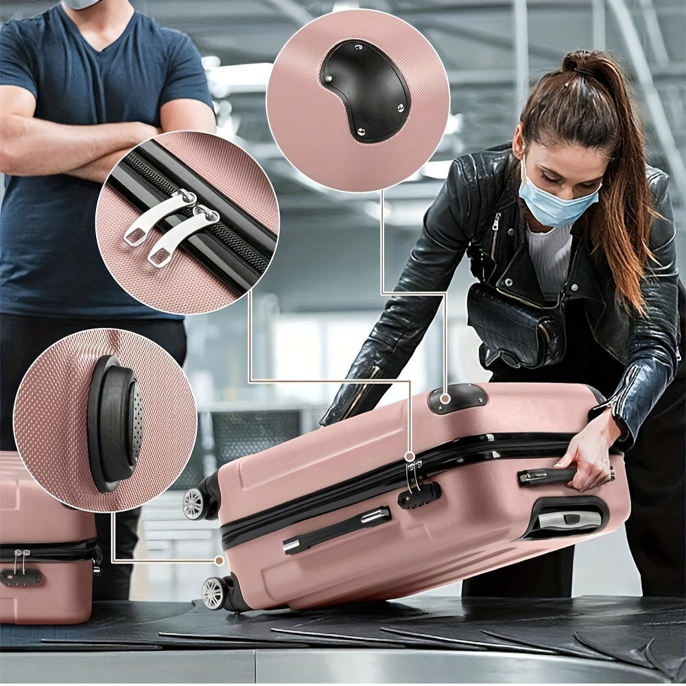 Spinner Luggage Set with ABS Hard Shell and Corner Protectors, Three 20, 24 and 28-Inch Travel Suitcases with 360-Degree Wheels in Multiple Colors