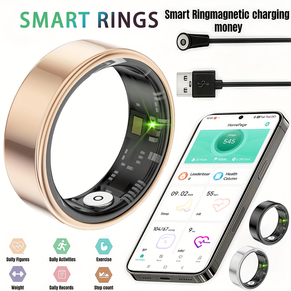 Sleep Tracker Smart Ring for Men and Women, Steps, Calories, Temperature and Cycle Tracking with SmartHealth App, iPhone and Android, Sizes 7–13
