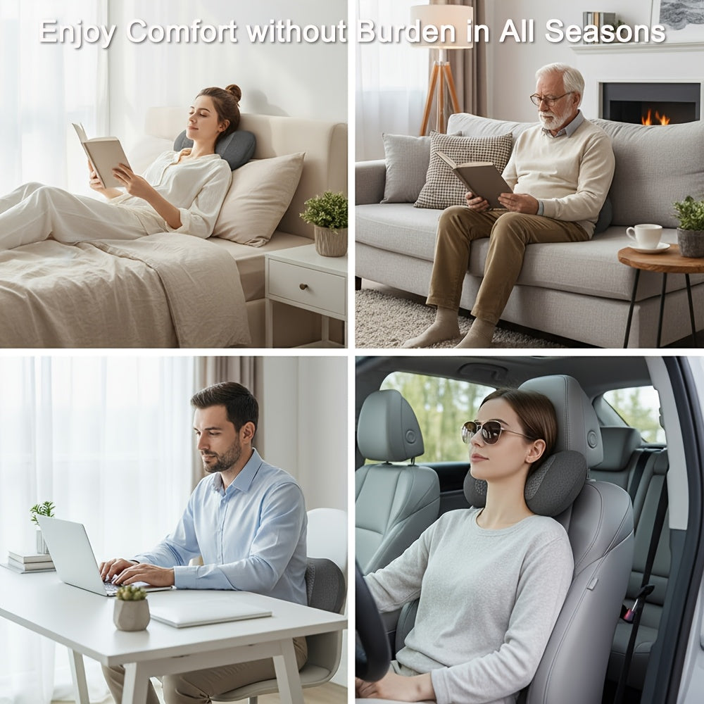 Lower Back Massager with Heat and Vibration, USB-Powered 3-in-1 Lumbar Support Pillow with Listed Traction Function and 2m Cable for Home Relaxation