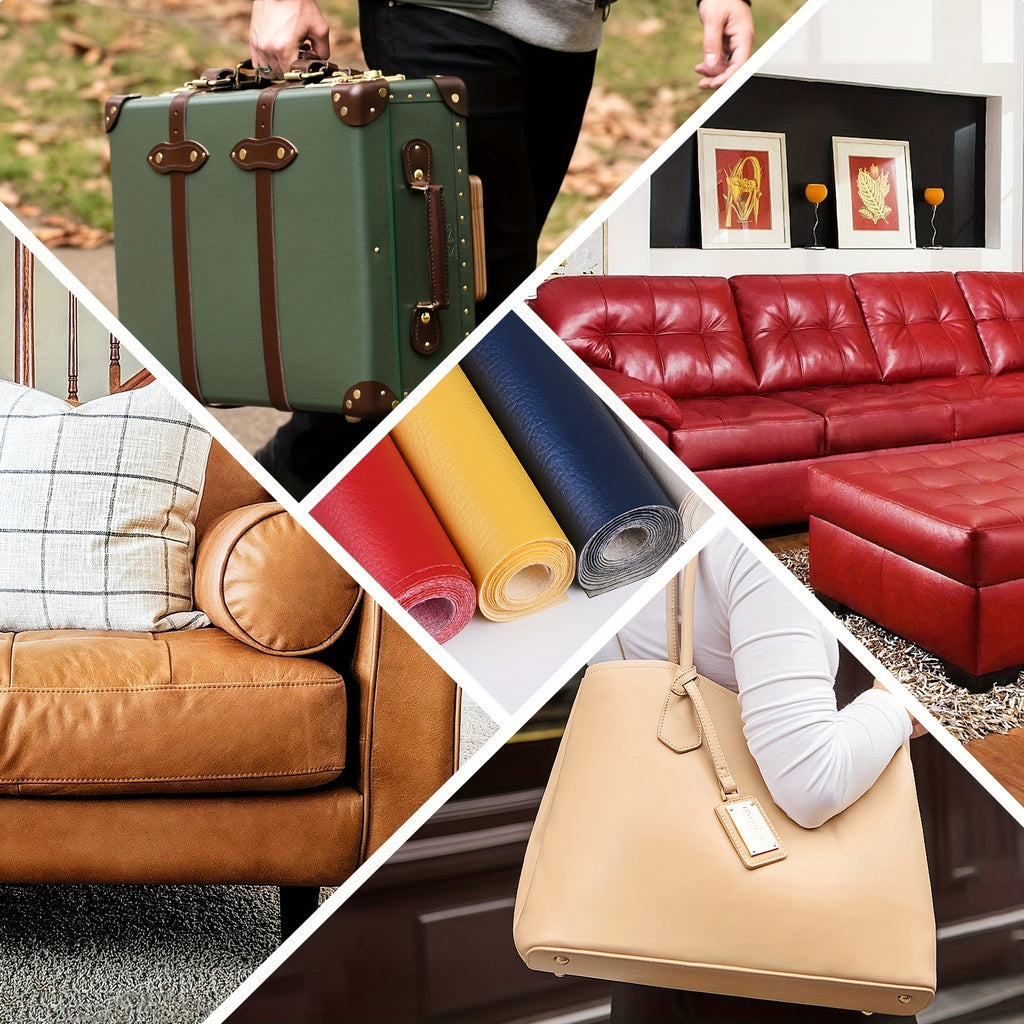 Faux Leather Upholstery Fabric 2 Yards with Backing, Listed 54-Inch Width and 0.7 mm Thickness, Leather-Textured Material in Multiple Colors for DIY Sewing
