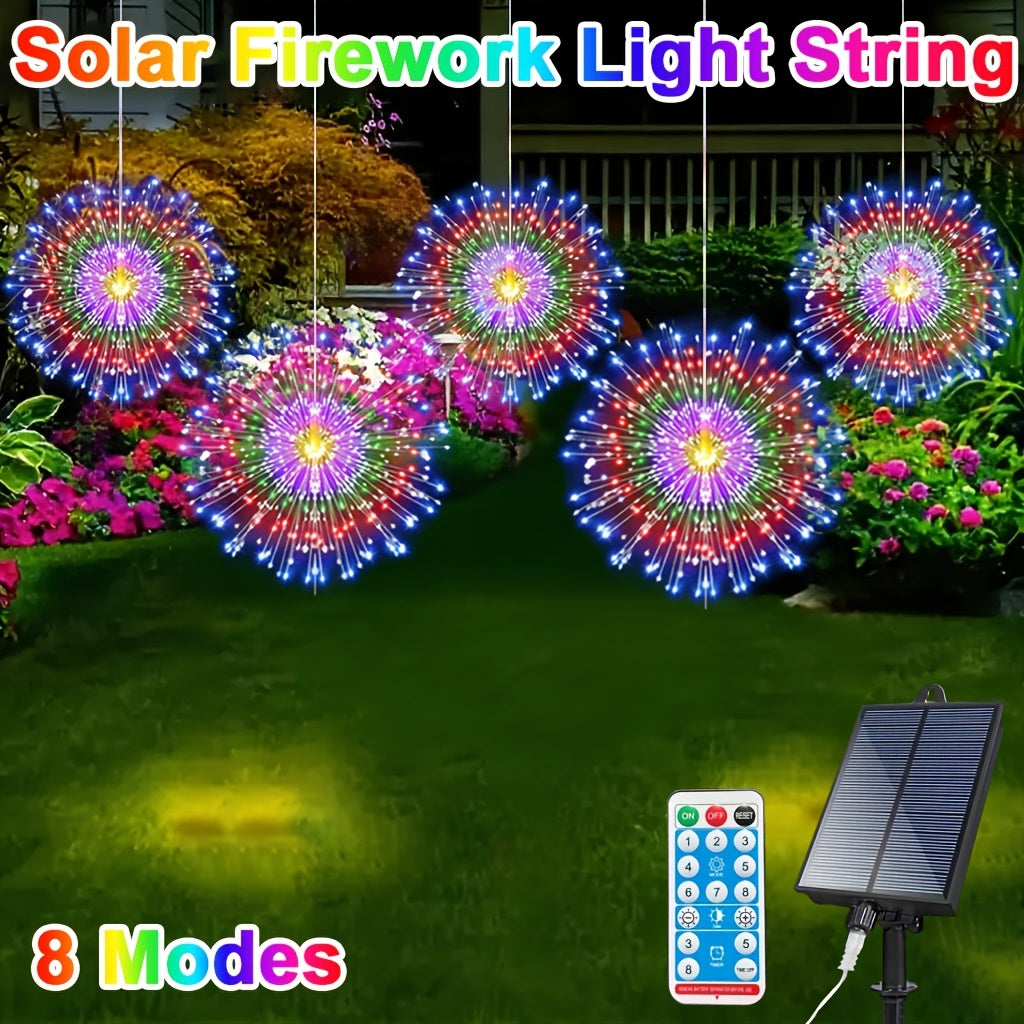 Solar Starburst Lantern Lights in Warm White with Remote Timer, 8 Listed Modes and Adjustable Brightness, Four- or Five-Piece Sets for Yard and Holiday Decor