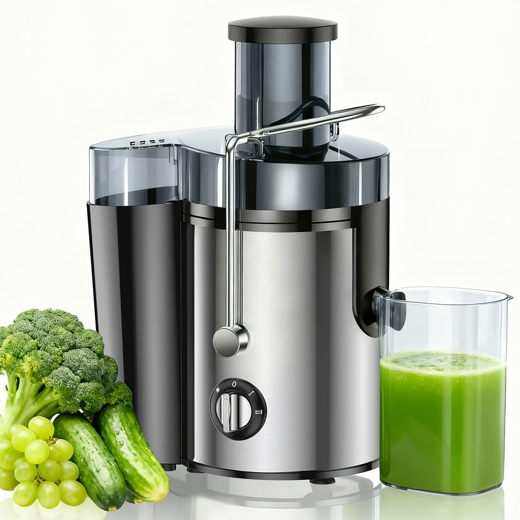 Multifunction Juice Extractor in Black with 3-Inch Feed Opening, Three Speed Settings, One-Touch Operation and Detachable Parts for Fruit and Vegetable Preparation
