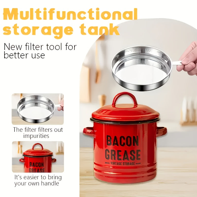 Bacon Grease Container with Lid for Kitchen Cooking Oil Storage, Red, Blue, White and Green Package Options with 12-Piece Labels and a Red No-Filter Two-Piece Set