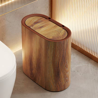 Plastic Wastebasket with Built-In Handles, Wood Grain, Black or White Options and Two-Piece Set for Bathroom, Laundry Room and Home Office