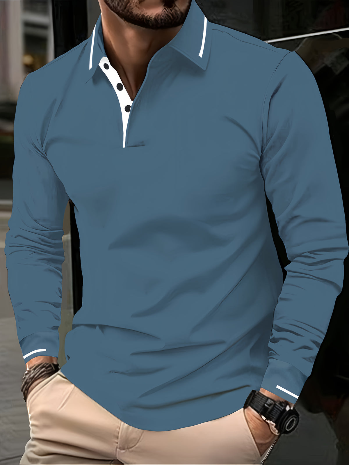 Men's Long Sleeve Polo Shirt, 100% Polyester with Slight Stretch, Regular Fit and Rib-Knit Details for Casual Golf and Spring-Fall Outfits
