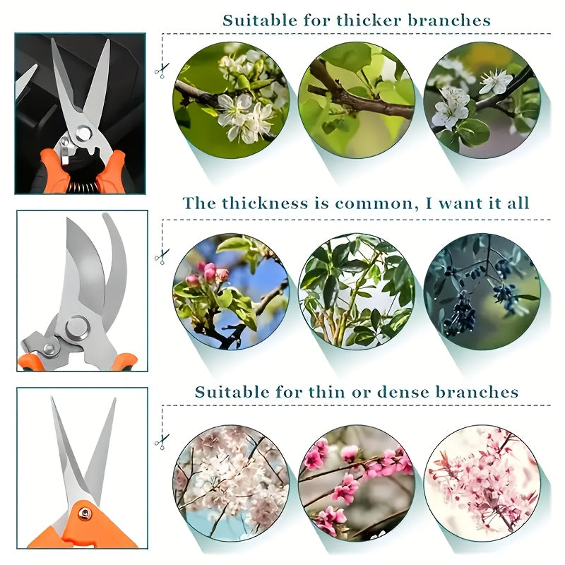 Garden Pruning Shears Set with Listed Stainless Steel Blades and Storage Bag, Five-Piece Tool Wording in Multicolor or Orange and Black for Plant Maintenance