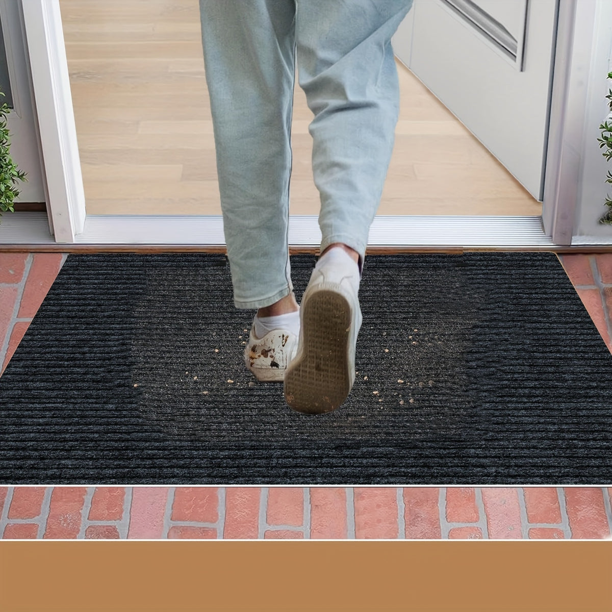 Low Profile Indoor Doormat and Entryway Runner with Grooved Surface and Listed Rubber Backing, Seven Size Options in Grey, Black or Brown for Home Entrances