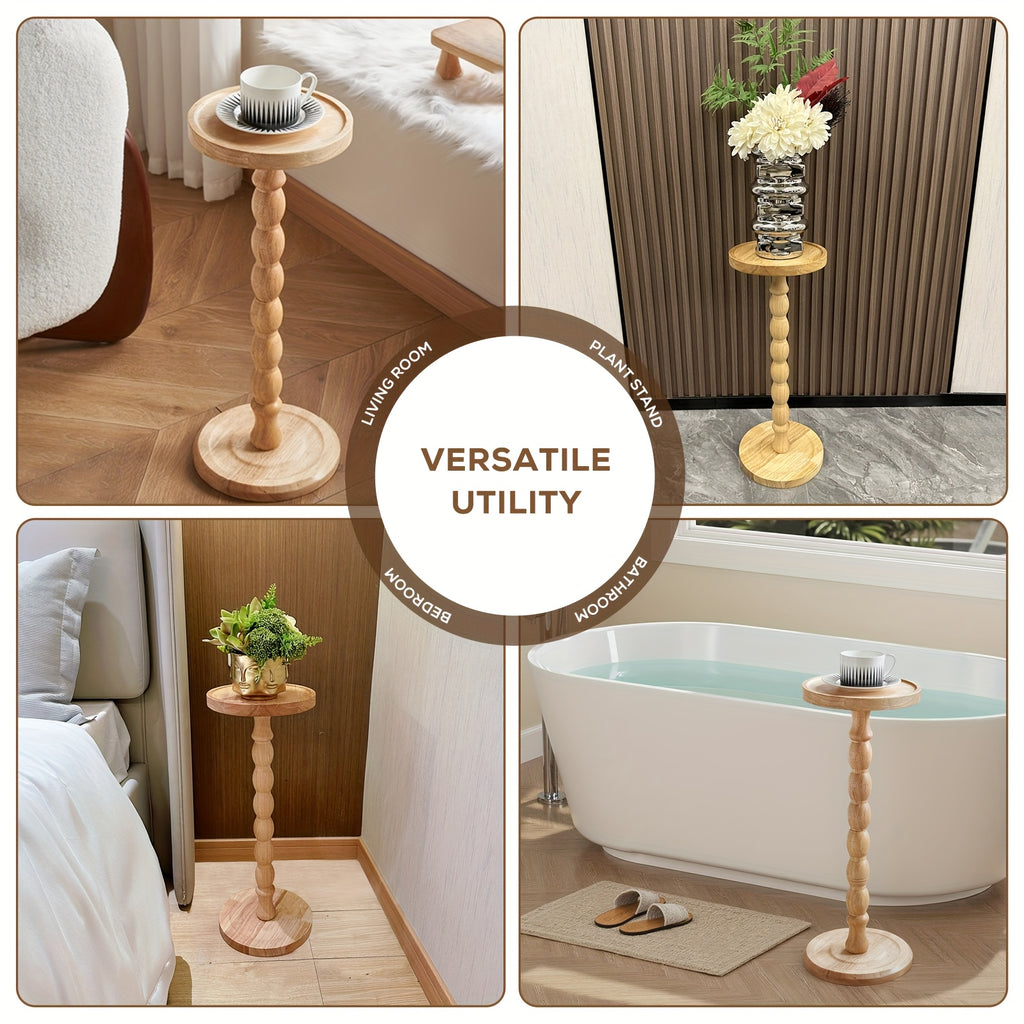 Pedestal Side Table with Heart, Clover, Gourd, Butterfly or Round Style Options, Wood, Walnut or Black Color Choices for Living Room and Bedroom Accents
