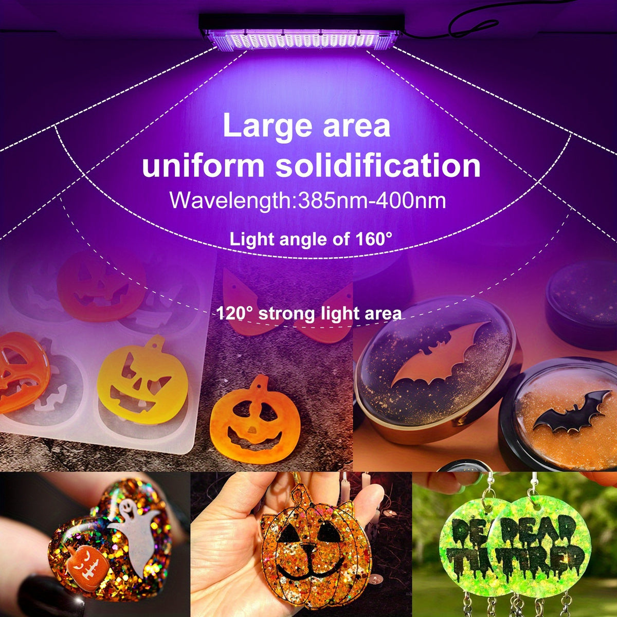 USB Resin Curing Lamp with 96 LEDs, Listed 5V Power Input, Cord and Switch in Dark Violet or Purple for Compatible Resin Jewelry, Molds and DIY Craft Projects