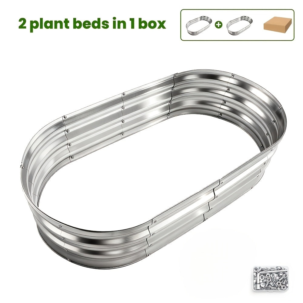 Galvanized Oval Planter Bed Pair for Outdoor Gardening, Listed 4 x 2 x 1 ft Raised Beds in Two-Piece Sets with Black or Brown Options for Home Planting Projects