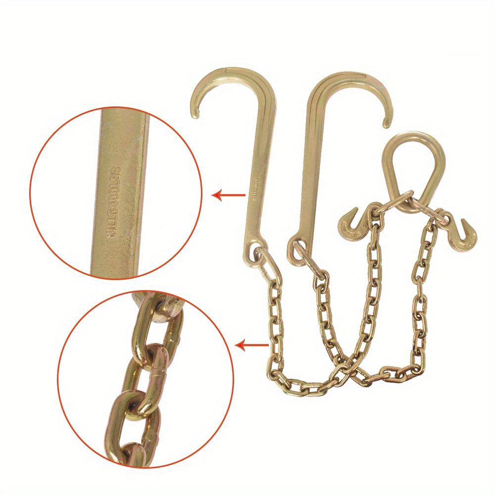 G70 V-Chain Tow Chain Set for Compatible Flatbed Vehicle Loading, Listed 5/16-Inch Chain and 2-Foot Length with J-Hooks and Grab-Hook Connections