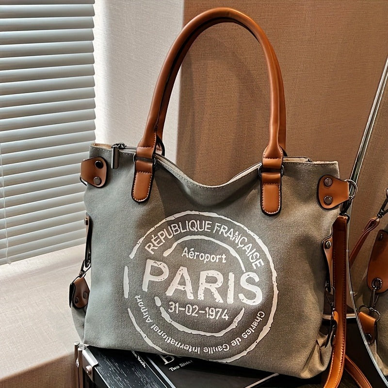 Tote Crossbody Shoulder Bag with Adjustable Strap, Brown with Black or Gray with Black Options for Everyday Errands, Commuting and Casual Outfit Styling