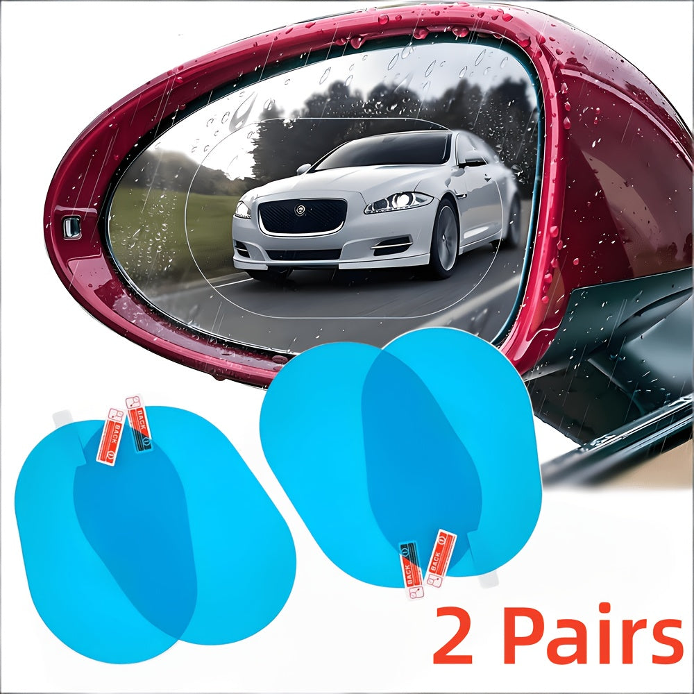 Car Mirror Anti Fog Film for Compatible Vehicle Mirror Surfaces, Four-Piece Two-Pair Set with Hydrophobic Coating Reference for Everyday Mirror Care