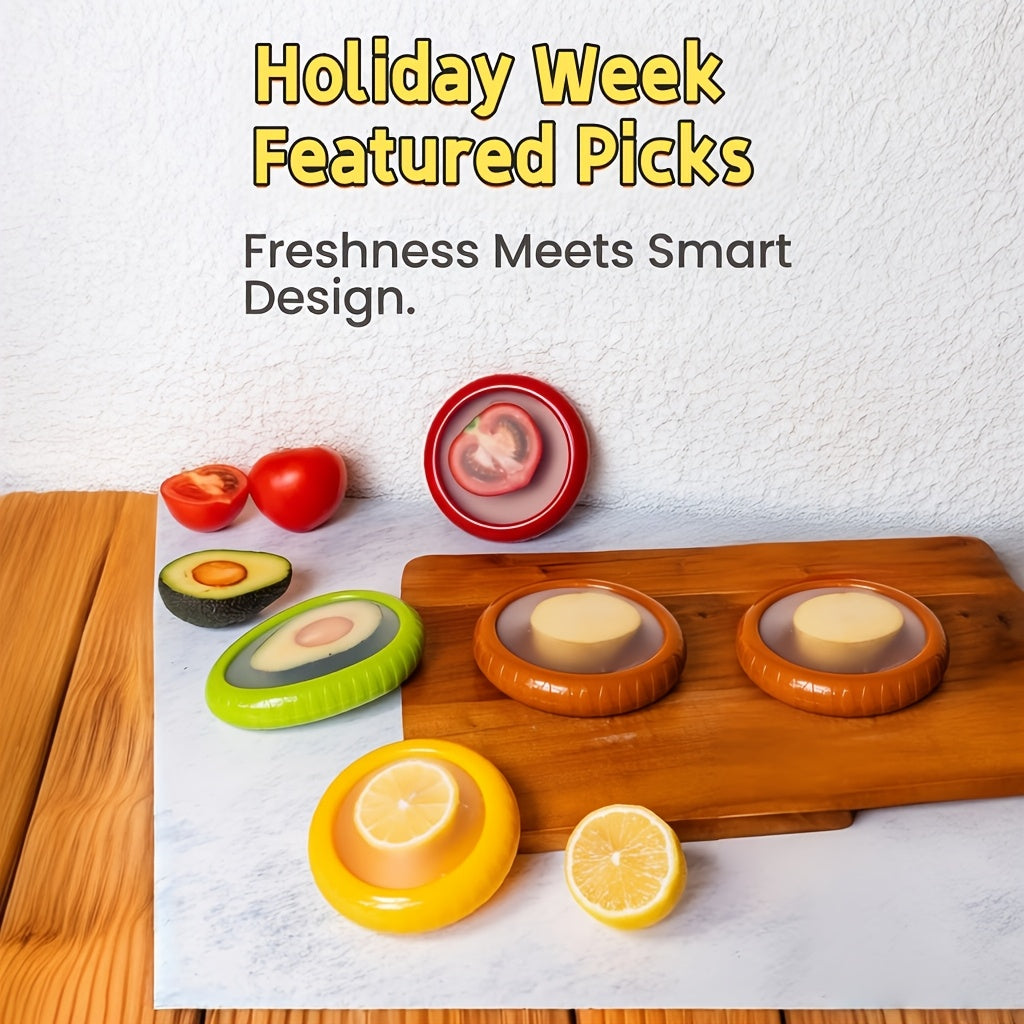 Eight-Piece Reusable Fruit and Veggie Saver Set, Refrigerator Storage Boxes with Listed Airtight Sealing Design for Avocado, Onion, Tomato, Lemon and Garlic