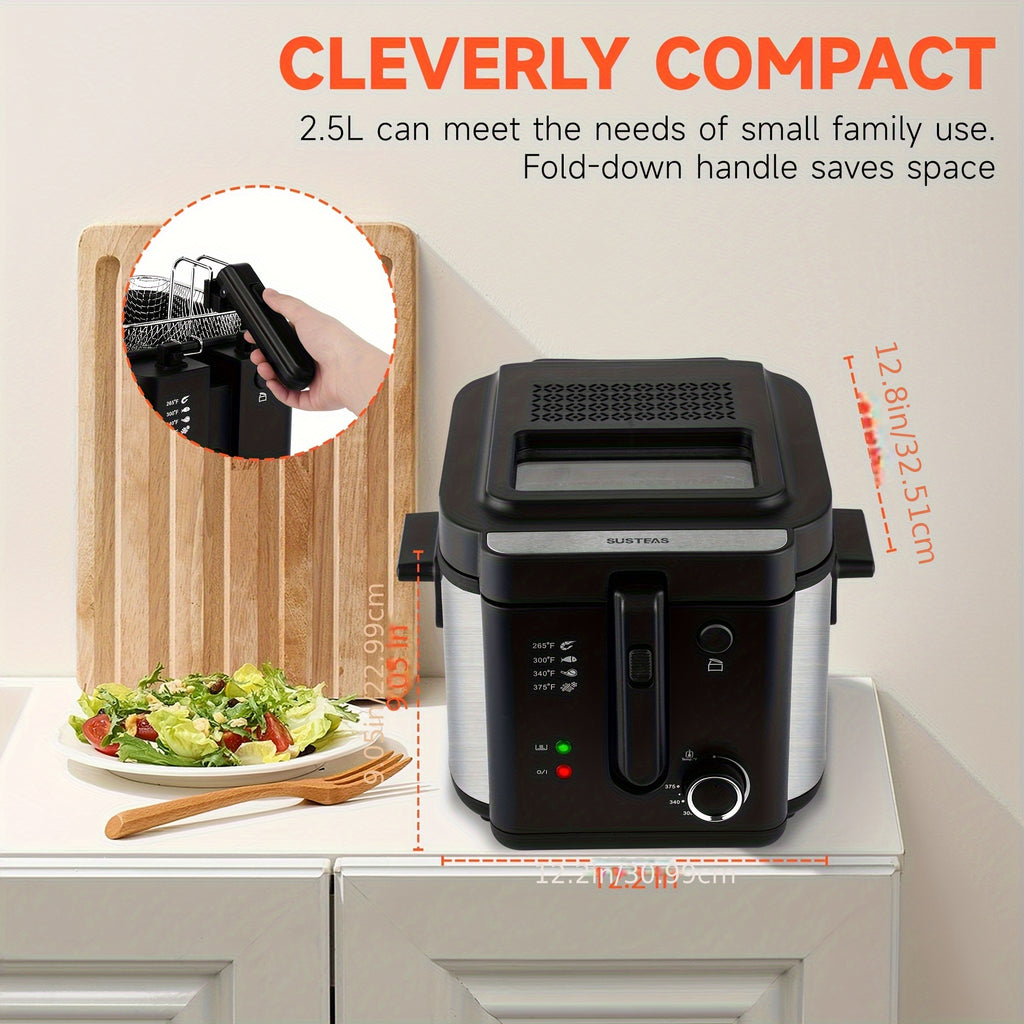 SUSTEAS Household Deep Fryer, 1500W with Adjustable Temperature Control, Nonstick Inner Pot and Frying Basket, 1.5L to 6L Kitchen Capacity Options