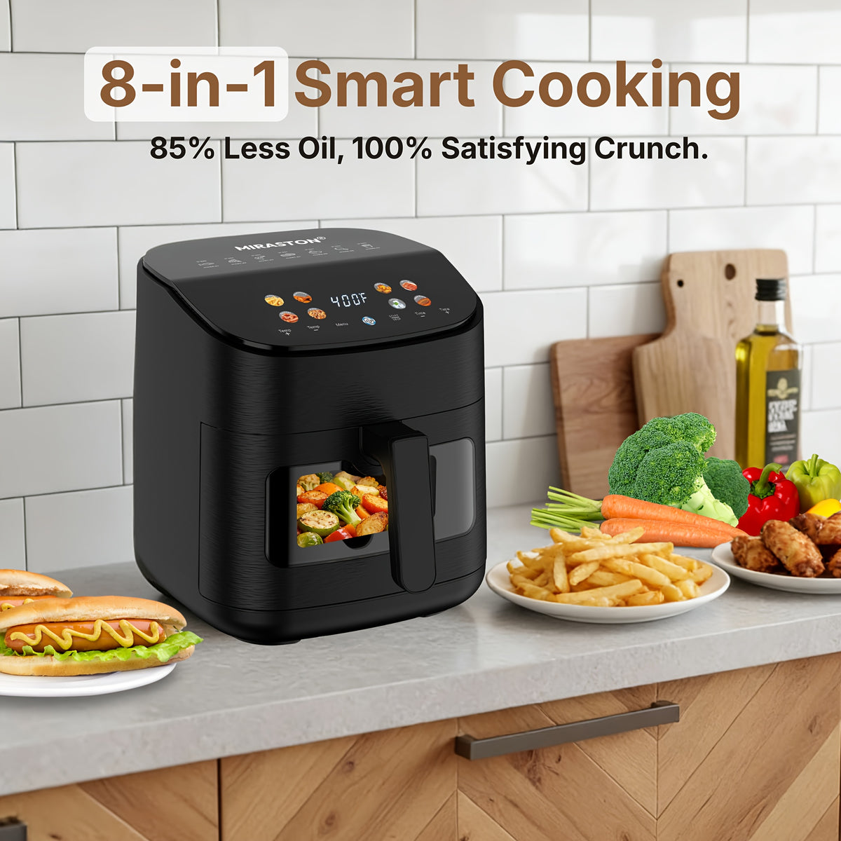 Viewing Window Air Fryer with Listed Angled Color Touchscreen and 8 Cooking Presets, 2.8QT or 6.8QT Options for Everyday Meals, Snacks and Family Gatherings