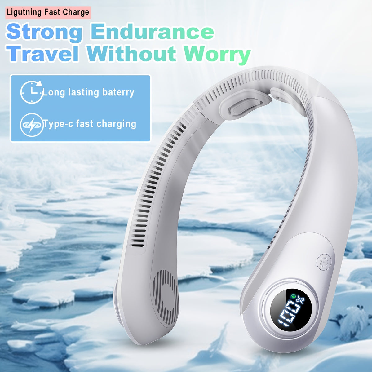 Five-Speed Wearable Neck Fan FZX02, Hands-Free Personal Airflow for Indoor and Outdoor Use in Gray, Dark Blue, Blue, Green or Black for Daily Leisure