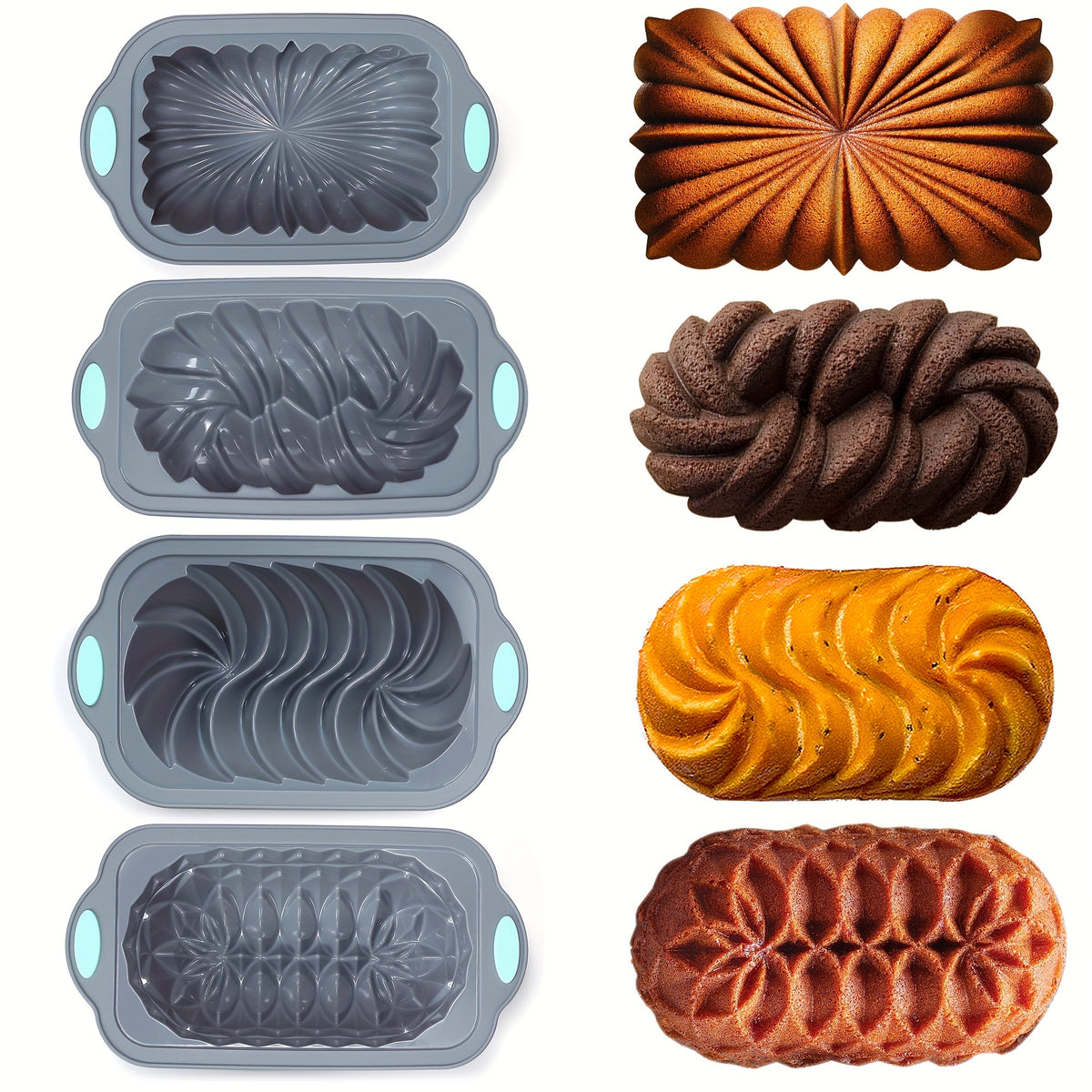 Silicone Bread Loaf Pan Set, 4-Piece Light Gray Baking Mold Selection in Small or Medium Options for Homemade Cakes, Bread and Decorative Dessert Recipes