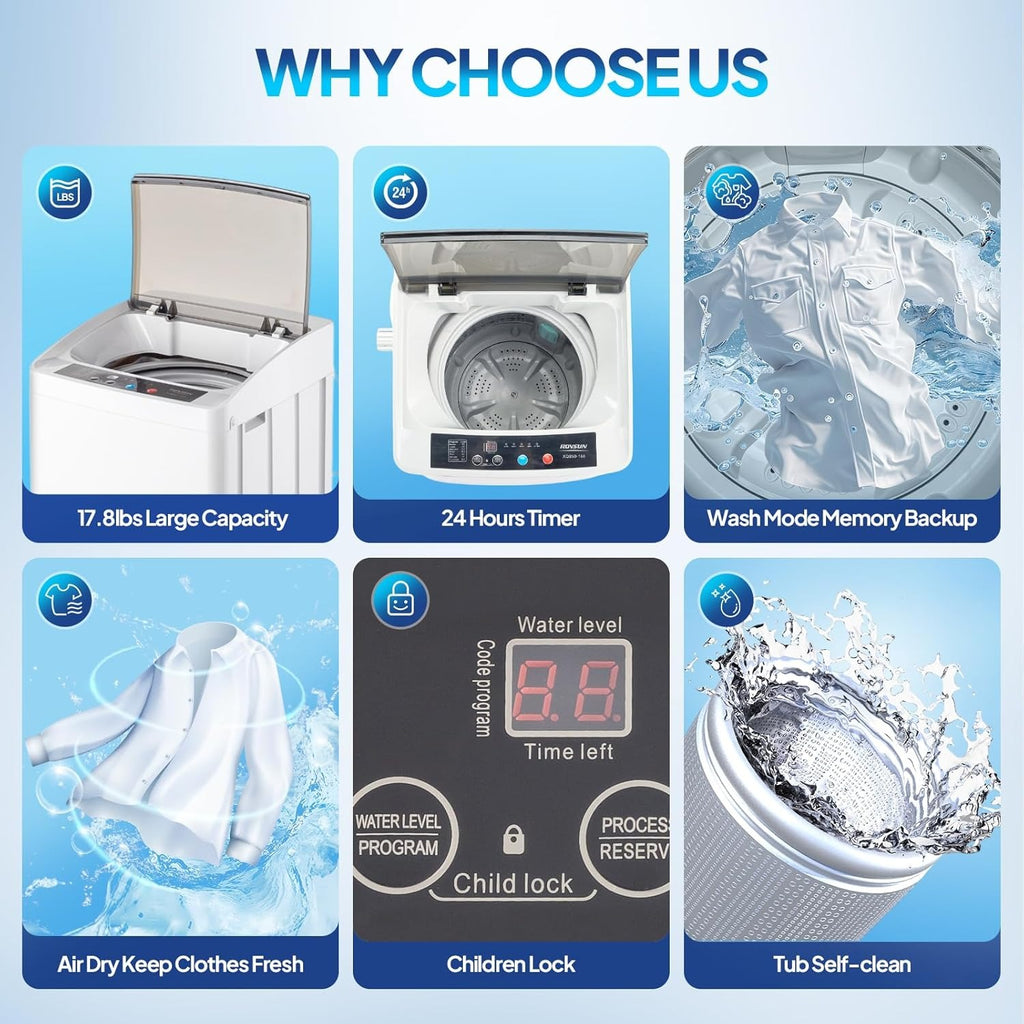 Washer and Dryer Combo, Compact Wash & Dry Laundry Set, Stainless Steel Tub, Smart Control, Low Noise, Wall-Mountable, for Apartment, Dorm, RV & Small Space