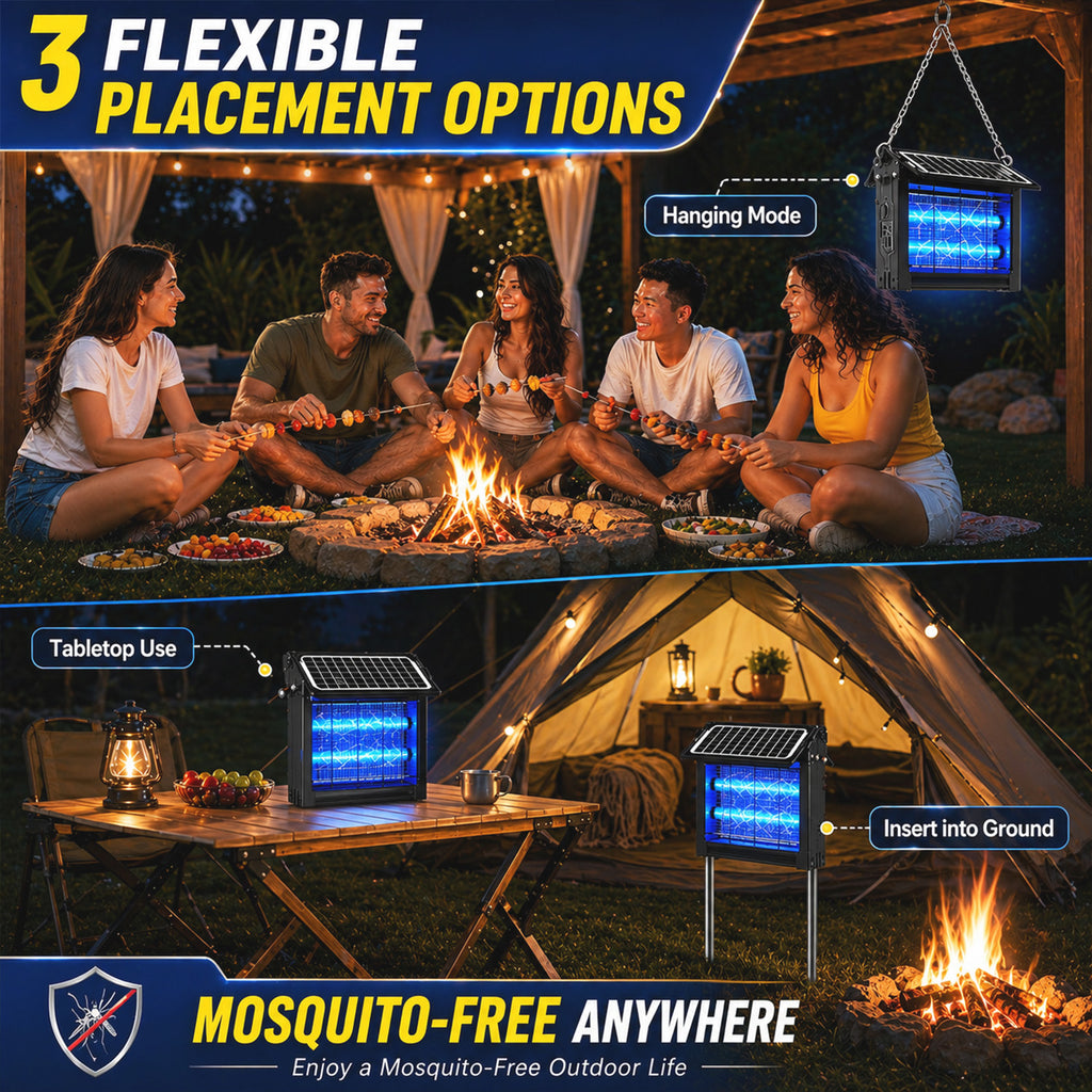 Bug Zapper 4200V Outdoor Solar Powered, Dual Solar Panel USB Rechargeable Insect Trap with Auto On/Off, IPX4 Waterproof for Patio, Backyard, Garden and Camping
