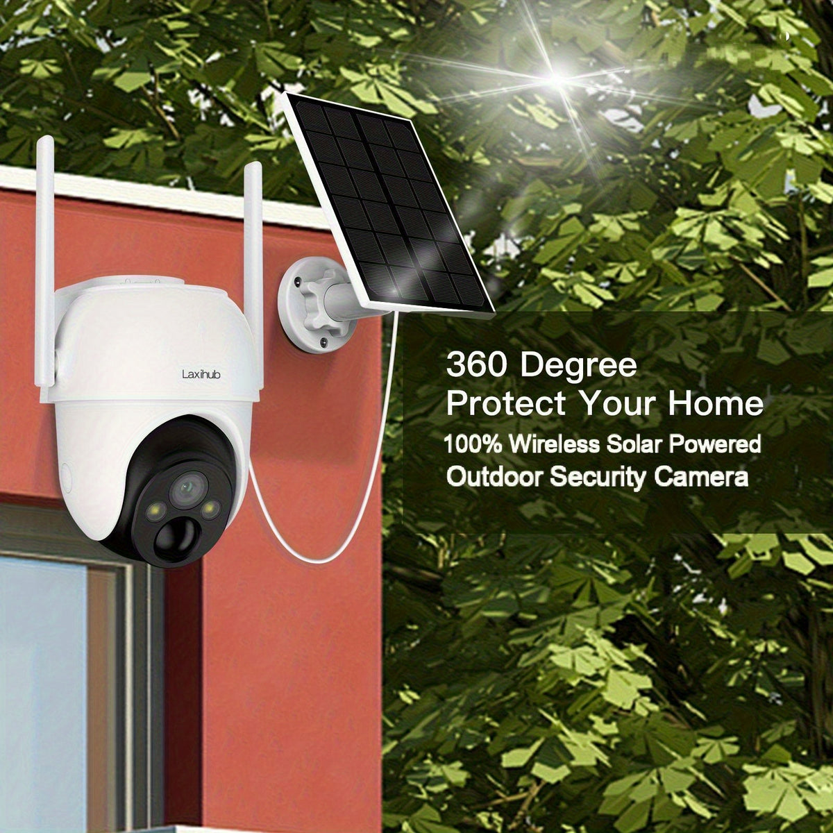 Laxihub GO2T Security Camera with 3MP 1296P Video, 2.4GHz WiFi, Pan-Tilt View, Color Night Vision and Two-Way Audio, Camera or Solar Panel Package Options