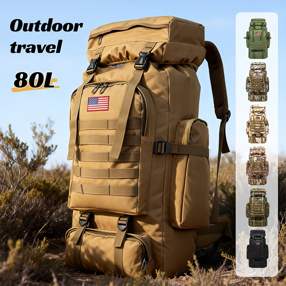 Hiking Backpack with Listed Flag Patch and Large-Capacity Rucksack Design, Seven Solid Color and Camouflage Options for Camping Gear and Outdoor Travel