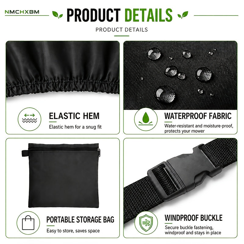 Lawn Mower Cover with Securing Straps and Storage Pockets, Black 800D Polyester Oxford Fabric Cover for Compatible Lawn Equipment and Tractor Storage