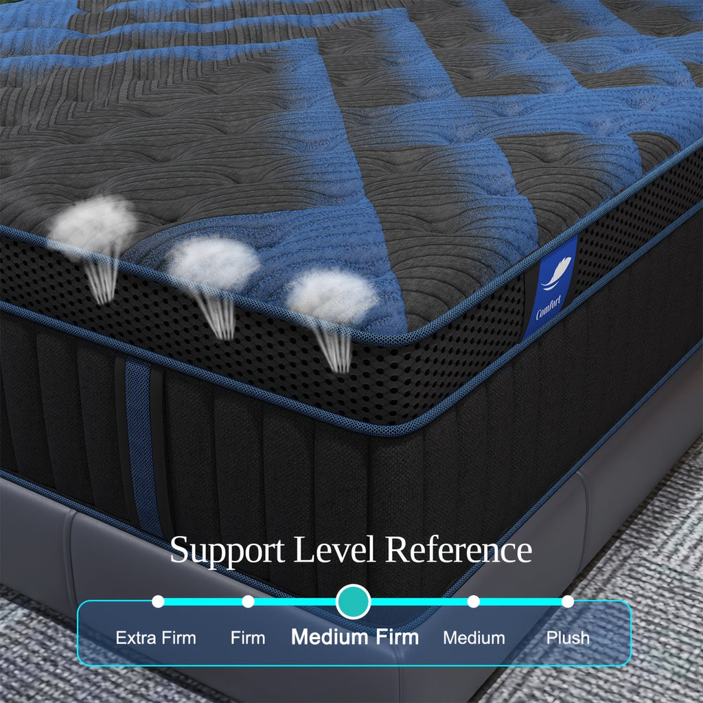 Pocket Spring Hybrid Mattress with Gel Memory Foam and Euro Top, Medium Firm 12 or 14 Inch Models with Twin, Full, Queen and King Size Selections