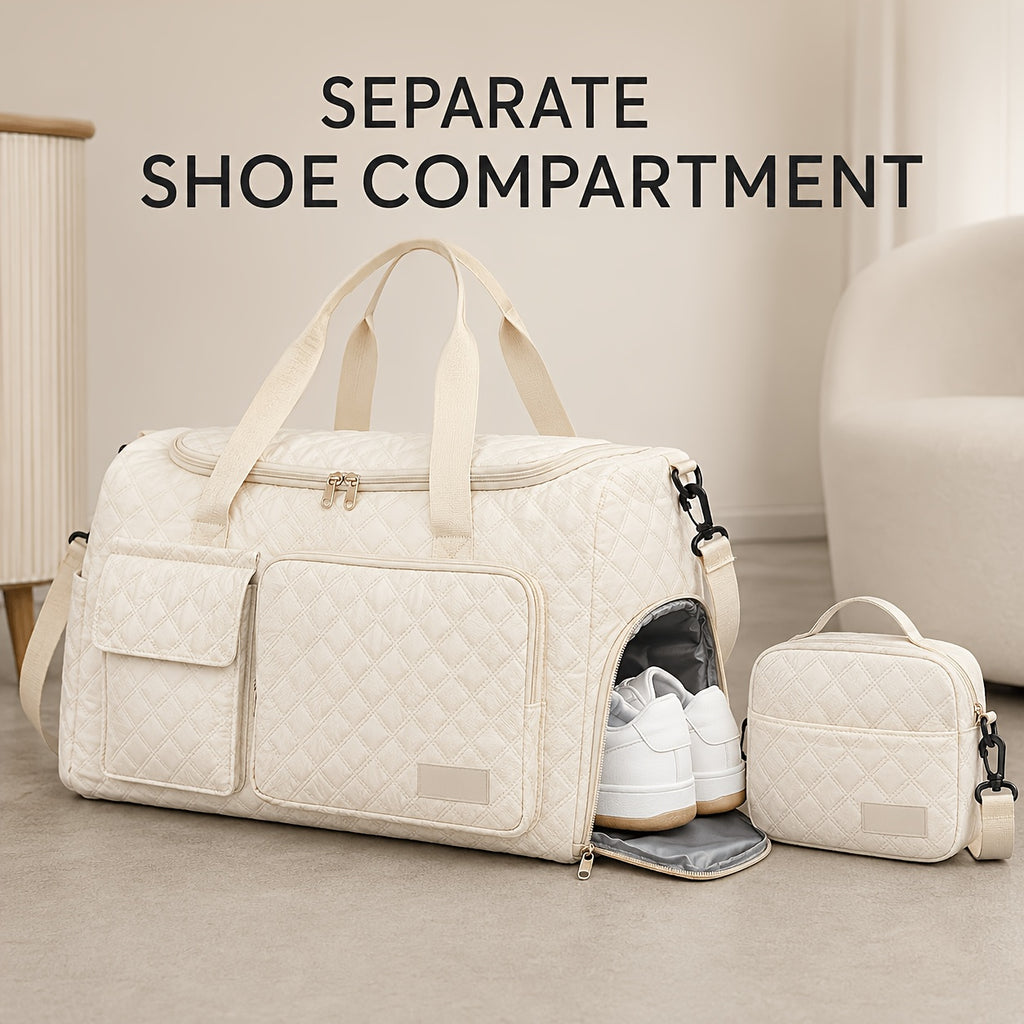 Dry-Wet Separation Travel Tote Bag with Double-Side Pockets, Shoulder and Crossbody Handbag in Six Color and Size Options for Gym and Trips