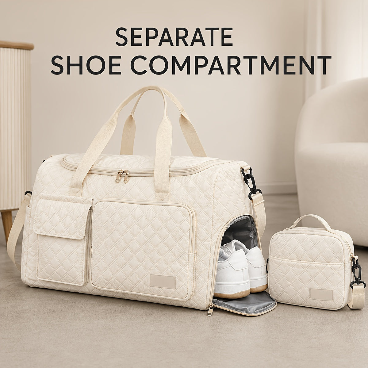 Dry-Wet Separation Travel Tote Bag with Double-Side Pockets, Shoulder and Crossbody Handbag in Six Color and Size Options for Gym and Trips