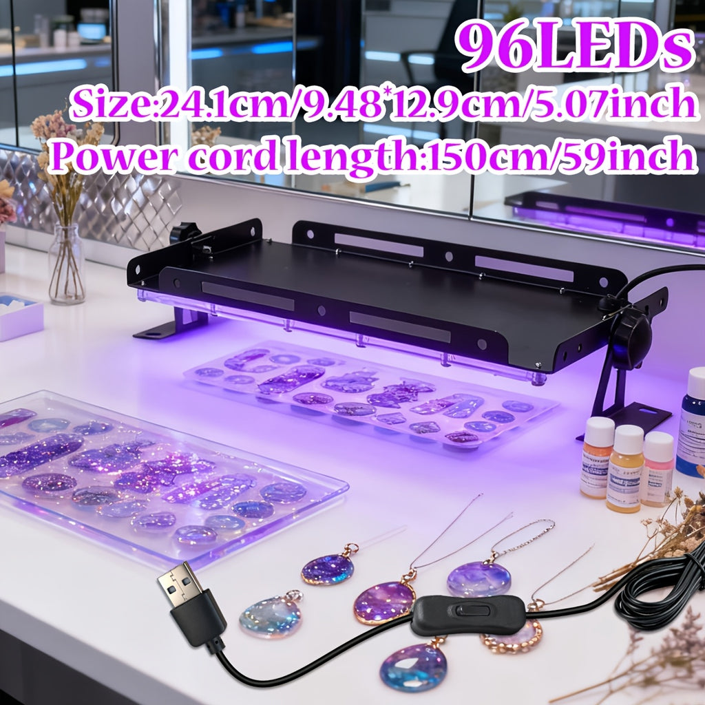 Stand-Equipped Resin Curing Lamp in Black with 96 or 144 LED Option Labels, One-Button Craft Light for Compatible Light-Curing Resin Jewelry and Mold Projects