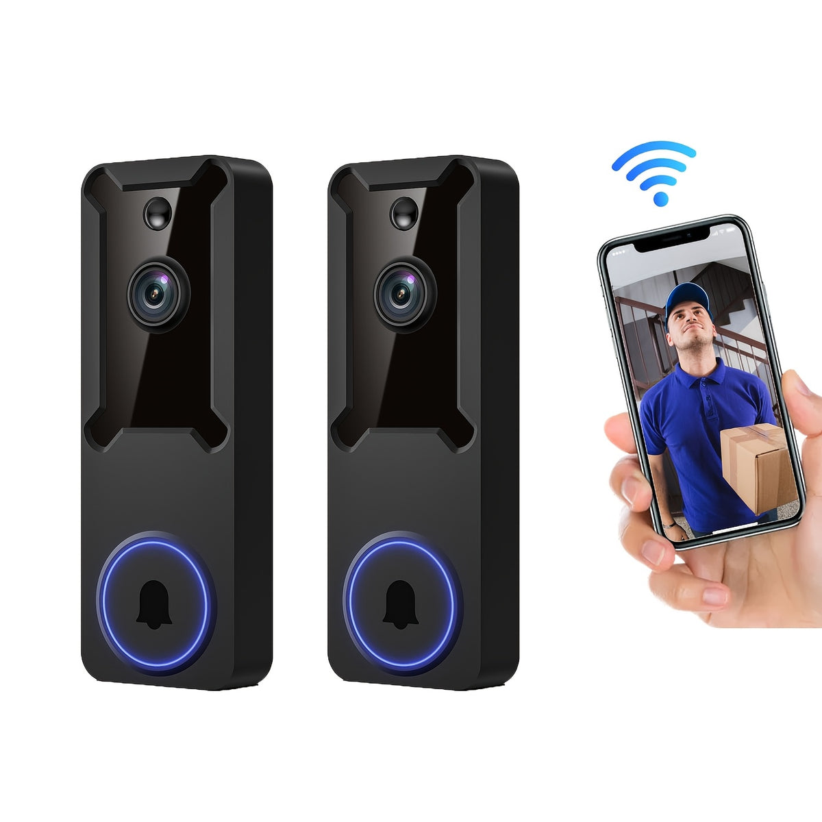 Puvue App Doorbell Camera with Wireless Video and Two-Way Audio, Black 1PC or 2PCS Options for Home Entry Monitoring and Everyday Visitor Communication