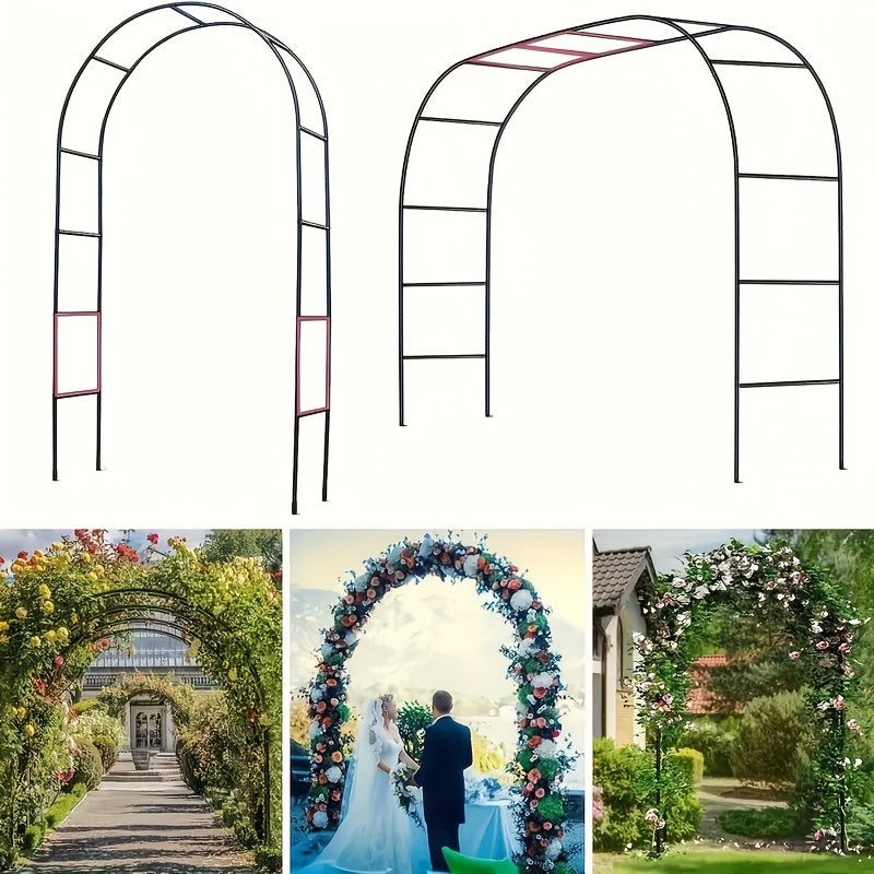 Metal Garden Arch Trellis for Climbing Plants and Wedding Decorations, Black or White One- and Two-Pack Options with Listed Two-Size Assembly Reference