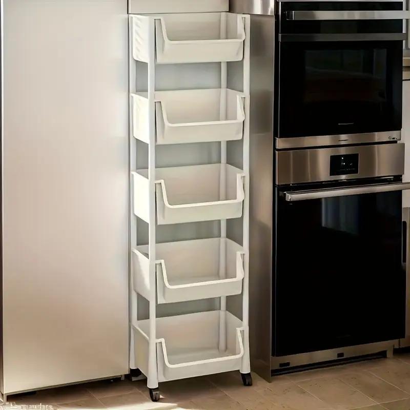5-Tier Plastic Storage Rack with Open Shelves and Hooks, One Floor-Standing Organizer for Kitchen, Entryway, Shoes and Everyday Home Storage