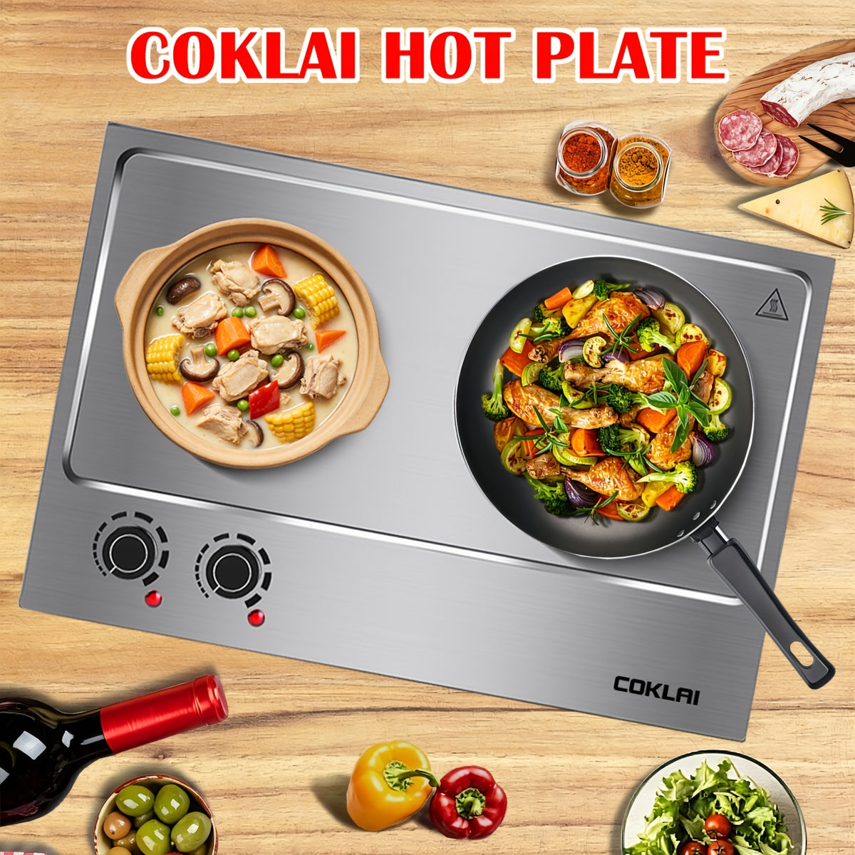 Dual Burner Hot Plate, Portable Electric Cooktop with 7.4 Inch and 6.1 Inch Heating Plates, Adjustable Temperature Control for Dorm, RV and Home Kitchen Daily Cooking