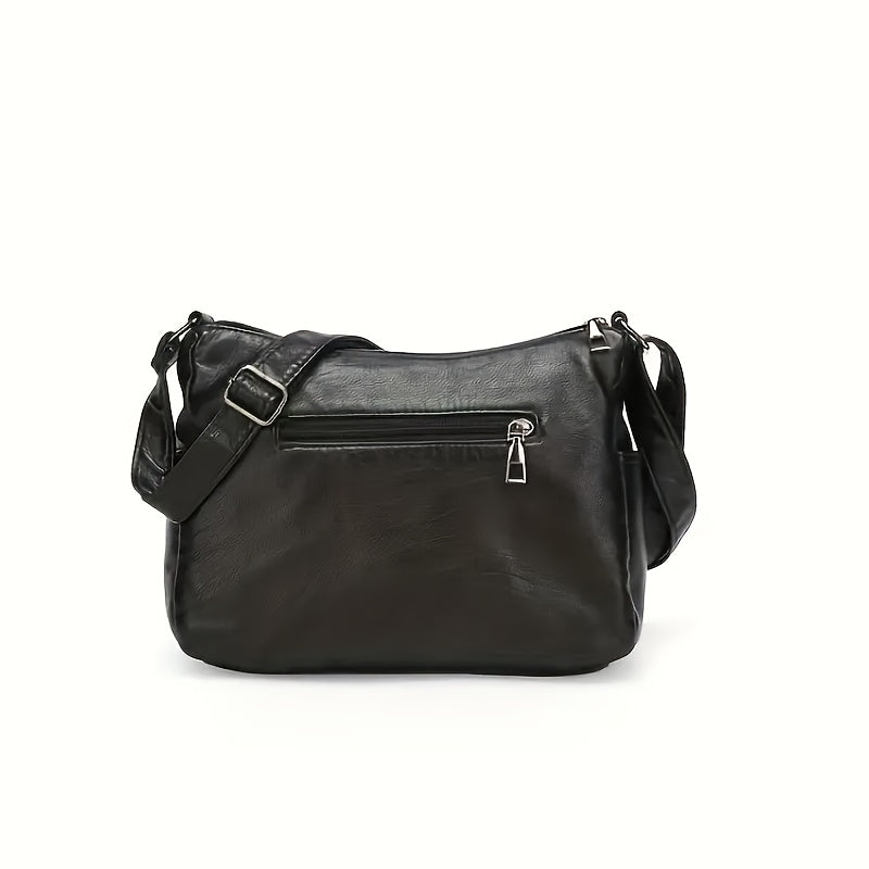 Grey Crossbody Bag with Heart Detail and Adjustable Shoulder Strap, Retro PU Purse with Multiple Zipper Pockets for Errands, Coffee Dates and Casual Daily Carry