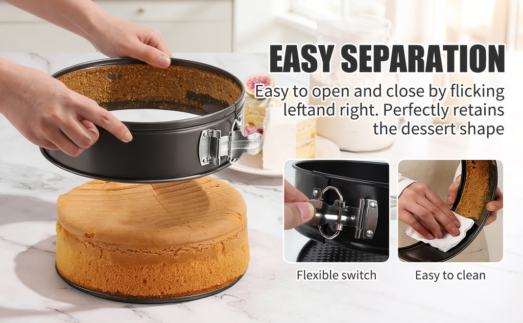 Springform Cake Pan Set with 4, 7 and 9 Inch Sizes, Black Nonstick Carbon Steel Round Cheesecake Pans with Removable Bottoms and Locking Latches for Home Baking