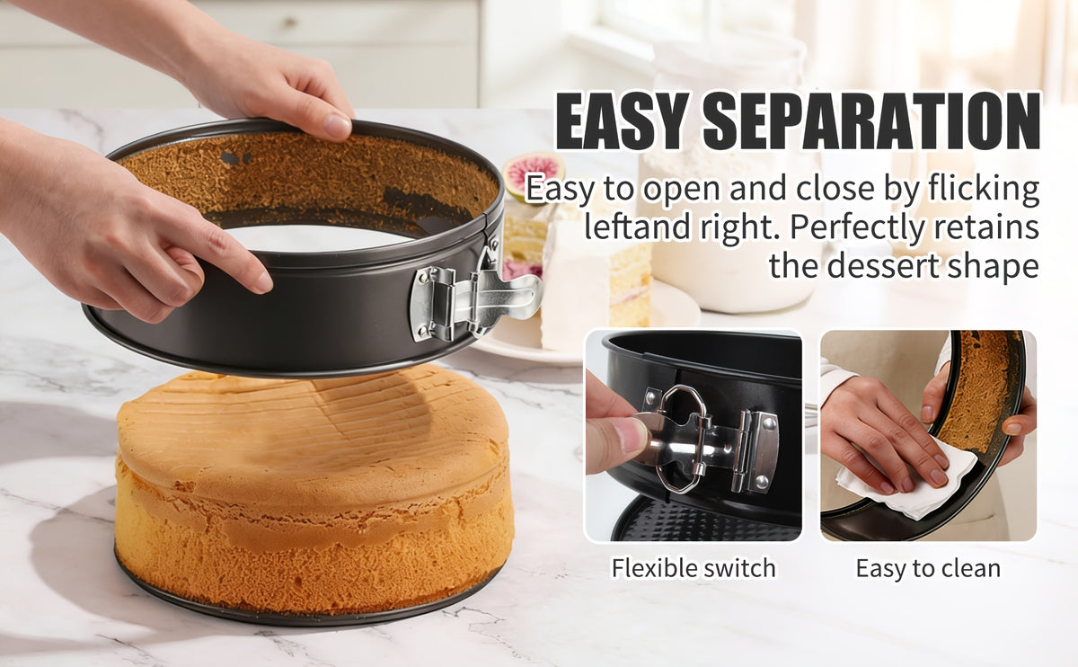 Springform Cake Pan Set with 4, 7 and 9 Inch Sizes, Black Nonstick Carbon Steel Round Cheesecake Pans with Removable Bottoms and Locking Latches for Home Baking