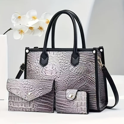 Three-Piece Handbag Set for Women with Shoulder, Crossbody and Tote Styling References, Six Color Options for Summer Outfits and Everyday Carry