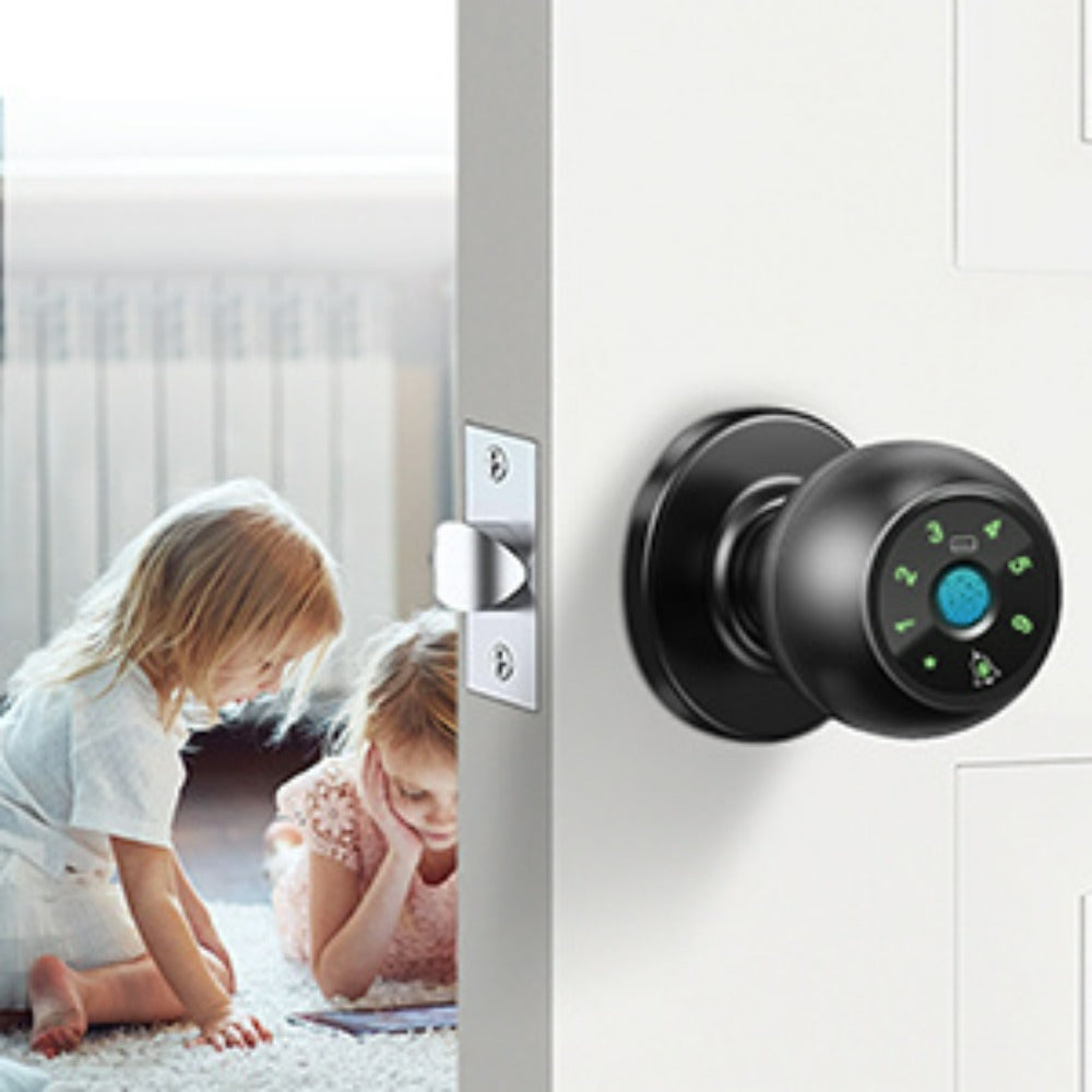 Five-Method Fingerprint Door Knob with App, IC Card, Password and Backup Key Access, Silent and Passage Modes, Anti-Peep Keypad and Type-C Emergency Power