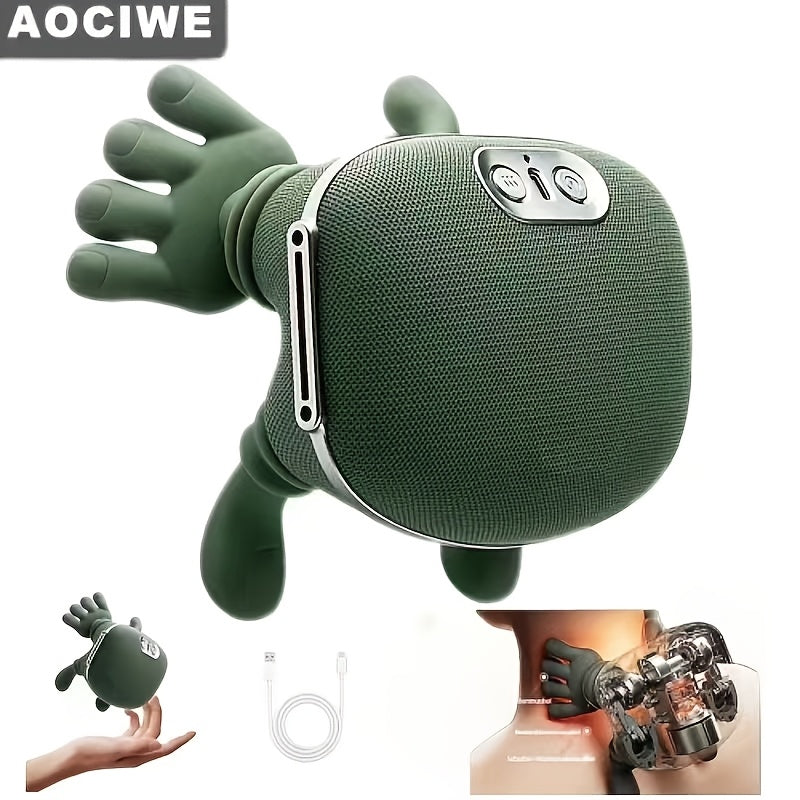 Heated Kneading Massager by IFOXSPACE for Neck, Shoulders and Back, Portable Electric 3D Massage Device in Green with Optional Manual Massage Comb