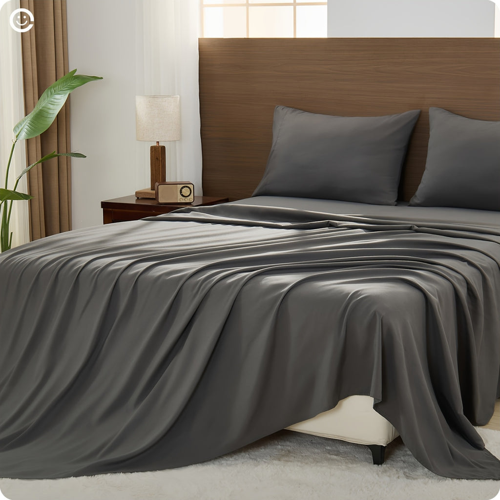 Four-Piece Cooling Sheet Set with Listed Extra Deep Pockets, Soft Wrinkle-Resistant Bedding in Twin, Full, Queen, King and California King Size Options